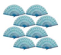 QIRMIZI Lot de 8 éventails espagnols pliables pour femme - En vrac pour fêtes, mariages, services religieux, danse, festivals de musique, carnavals, événements EDM, bleu