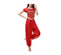 QIRUIRED Costume de danse orientale 2 pièces haut et pantalon lanterne - Costume professionnel de carnaval Bollywood indien et arabe - Rouge