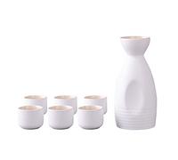 Qis.GH Sake Set, Japonaise Céramique Traditionnelle Noire Sake Ensembles De Service 7 Pièces, Poterie Bouteille Sake Et 6 Coupes, Idéal pour Saké Japonais,Blanc,Round