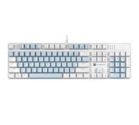 Qisan Clavier de jeu mécanique, câblé, bleu glace, avec rétro-éclairage clavier bleu interrupteur pleine taille 104 touches mise en page américaine blanc et bleu