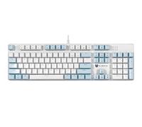 Qisan Clavier de jeu mécanique, clavier filaire avec rétroéclairage LED, bleu et blanc, 104 touches, disposition américaine, clavier de jeu avec interrupteur amovible, marron