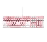 Qisan Clavier de jeu mécanique filaire - Rétroéclairage LED blanc et rose - 104 touches - Disposition américaine - Avec interrupteur amovible - Bleu