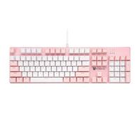 Qisan Clavier de jeu mécanique filaire - Rétroéclairage LED rose et blanc - 104 touches - Disposition américaine - Avec interrupteur amovible - Marron