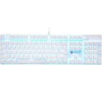 Qisan Clavier de Jeu mécanique Filaire, rétroéclairé Bleu, interrupteurs Marron, Pleine Taille, 104 Touches, Disposition américaine, Blanc