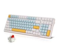 Qisan Clavier mécanique sans fil USB - Clavier de jeu filaire - Bleu glace - Rétroéclairage LED - Interrupteur rouge - 100 touches - Disposition américaine (blanc/bleu/orange)