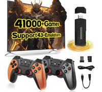 QISHENKOLA X2 Ultra Manette de jeu rétro, manette de jeu vidéo avec deux manettes sans fil 2,4GHz,plus de 41000 jeux rétro intégrés,plus de 43 émulateurs,sortie HD 4K,plug and play(128Go)