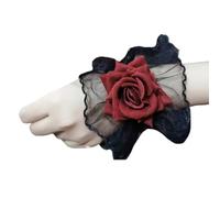 QishGO Manchettes de poignet en forme de rose pour demoiselle d'honneur pour mariage, fausses manches élastiques pour prendre des photos, chemise, poignets décoratifs à volants. Dentelle rouge rose