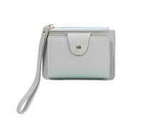 QishGO Portefeuille multi-fentes en polyuréthane pour cartes de crédit, cartes bancaires pour femmes et filles avec dragonne de couleur unie, gris, Approx. 12x9x2cm/4.72x3.54x0.79in