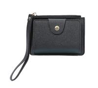 QishGO Portefeuille multi-fentes en polyuréthane pour cartes de crédit, cartes bancaires pour femmes et filles avec dragonne de couleur unie, Noir , Approx. 12x9x2cm/4.72x3.54x0.79in