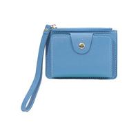 QishGO Portefeuille multi-fentes en polyuréthane pour cartes de crédit, cartes bancaires pour femmes et filles avec dragonne de couleur unie, bleu, Approx. 12x9x2cm/4.72x3.54x0.79in