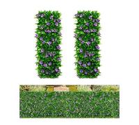 Qisino Clôture de lierre artificiel et de fleurs violettes, panneaux de treillis de jardin extensibles pour balcon, terrasse, extérieur, panneau de clôture décoratif en faux lierre, haies (2)