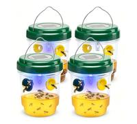 QiSino Piège Frelon Asiatique avec Lumière LED,4 Pièges Réutilisables à Double Entrée pour Guêpes et Frelons,Extérieur,Jardin et Balcon,sans Produits Chimiques (Vert avec Lumière LED)