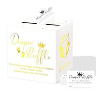 QISOLIY Lot de 50 cartes de tombola avec boîte pour fête prénatale, cartes de jeu pour fête prénatale, révélation du sexe, fournitures de fête (blanc doré)