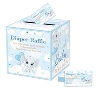 QISOLIY Lot de 50 cartes de tombola avec boîte pour fête prénatale, cartes de tombola pour fête prénatale, révélation du sexe, fournitures de fête (bébé éléphant)