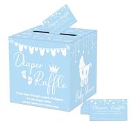 QISOLIY Lot de 50 cartes de tombola pour couches avec boîte pour fête prénatale, cartes de tombola pour fête prénatale, révélation du sexe, fournitures de fête (bleu)