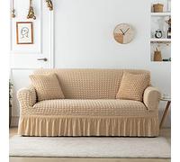 Qistes Housse de Canapé Élastique avec Jupe - Housse de Canapé Ajustée en Tissu Seersucker Lavable - Protection pour Meubles (1 siège)