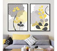 QITEX Affiche Murale Vintage Poster Image Abstrait Fleurs Impressions Moderne Botanique Fusain Gris Jaune Floral Toile Peinture Art Murale Décoration 40x60cmx2 (Sans cadre)