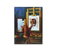 QITEX Décoration murale de salon Poster animaux Norman Catwell Chat tigré Tigre Humour Peinture décorative sur toile 50 x 70 cm Sans cadre