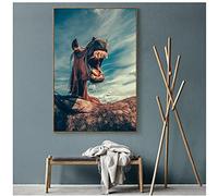 QITEX Petit Tableau Decoration Murale Drôle de cheval Art mural Animal Print Nordic Brown Horse open Mouth Canvas Painting Murale Picture pour salon Decoration scandinave 50x70cm Pas de cadre
