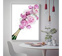QITEX Tableau Décoratif Affiches Champagne Bouteille Aquarelle Art Peinture Cuisine Bar Murale Decoration ation Mode Rose Champagne Alcool Poster toile peinture Imprimer Murale Image 40x60cm