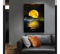 QITEX Tableau toile Decoration Murale toile peinture Peinture Lune Jaune sur la Mer ImprimerAbstraites Poster Art Mural Images pour Salon Decoration Moderne de la Maison 50x70cm Pas de cadre