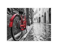 QITEX Tableaux Posters Et Arts DéCoratifs Affiches Paysage urbain Artwork Art Murale Décor Vintage Rouge Vélo en Noir et Blanc Poster toile peinture Art Murale Imprimer 40x60cm (Sans cadre)