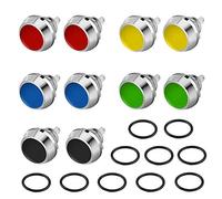 QitinDasen 10Pcs Premium 12mm Interrupteur à Bouton-Poussoir Momentané à 2 Broches, Interrupteur à Bouton-Poussoir en Métal Étanche, Interrupteur à Bouton Poussoir SPST (5 Couleurs)