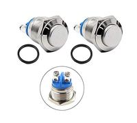 QitinDasen 10Pcs Premium 16mm Interrupteur à Bouton-Poussoir Momentané 2 Broches en Métal, Tête Haute Ronde 3A 250V