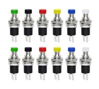 QitinDasen 12Pcs Premium 7mm Mini Interrupteur à Bouton Poussoir Momentané, Interrupteur à Bouton-Poussoir Normalement Ouvert, 2 Broches SPST Micro Commutateur 1A 250V AC (6 Couleurs)