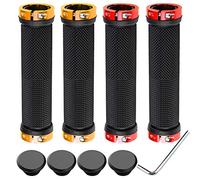 QitinDasen 2 Paire Premium Poignées de Vélo, Poignée de Velo Ergonomique, Poignée de Guidon de Vélo en Caoutchouc Antidérapant, Poignée VTT Poignée BMX, Protecteur de Guidon de Vélo (Rouge + Doré)