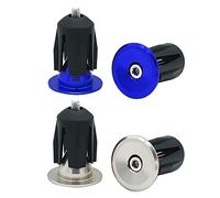 QitinDasen 2 Paires Bouchons d'Extrémité de Guidon de Vélo, Bouchons de Poignée de Guidon en Aluminium, pour Vélo de Route, VTT, BMX (Argent + Bleu)