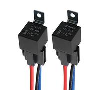 QitinDasen 2 Pièces 4 Broches Voiture Relais, 12V 40A SPST Relais Automobile avec Prise de Faisceau et 14/16 AWG Pré-Câblé, pour Voiture Camion Bateau (Noir)
