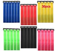 QitinDasen 30 Pièces 20 X 2 cm Nylon Serre-Câbles Set, Sangles de Câbles Réutilisables, Attaches de Câble Réglables à Crochet et Boucle (Rouge Jaune Bleu Vert Rose Noir)