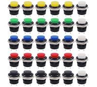 QitinDasen 30Pcs Premium 16mm Interrupteur à Bouton-Poussoir Momentané à 2 Broches, Interrupteur à Bouton-Poussoiren en Plastique à Tête Haute Ronde, 3A 250V AC / 6A 125V AC (6 Couleurs)