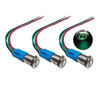 QitinDasen 3Pcs Premium 12V / 24V 3A Interrupteur à Bouton-Poussoir Momentané, Commutateur Bouton-Poussoir 12mm, Vert LED Interrupteur Etanche IP66 avec Fil de Prise de Courant