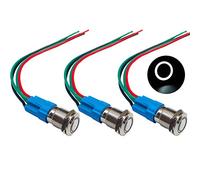 QitinDasen 3Pcs Premium 12V / 24V 3A Interrupteur à Bouton-Poussoir Momentané, Commutateur Bouton-Poussoir 12mm, Blanc LED Interrupteur Etanche IP66 avec Fil de Prise de Courant