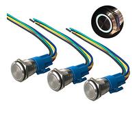 QitinDasen 3Pcs Premium 12V / 24V 5A Interrupteur à Bouton-Poussoir Momentané, Commutateur Bouton-Poussoir 16mm, Blanc LED Interrupteur Etanche IP67 avec Fil de Prise de Courant
