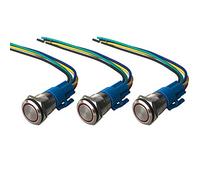QitinDasen 3Pcs Premium 12V / 24V 5A Interrupteur à Bouton-Poussoir Momentané, Commutateur Bouton-Poussoir 16mm, Rouge LED Interrupteur Etanche IP67 avec Fil de Prise de Courant