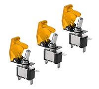 QitinDasen 3Pcs Voiture Commutateur à Levier, avec Jaune LED Indicateur et Jaune Étanche Couverture, ON-OFF 2 Positions 3 Broches SPST Interrupteur Bascule (20A / 12VDC)
