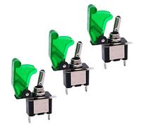 QitinDasen 3Pcs Voiture Commutateur à Levier, avec Vert LED Indicateur et Vert Étanche Couverture, ON-OFF 2 Positions 3 Broches SPST Interrupteur Bascule (20A / 12VDC)