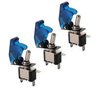 QitinDasen 3Pcs Voiture Commutateur à Levier, Bleu LED Indicateur Bleu Étanche Couverture, ON-OFF 2 Positions 3 Broches SPST Interrupteur Bascule, pour Bateau Auto Camion (20A / 12VDC)