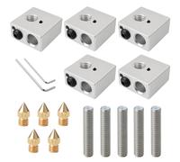 QitinDasen 5 Pièces 3D Imprimante Aluminium Chauffant Bloc, avec 5 Pièces 0.4 mm Buse Impression Tête et 5 Pièces M6 X 30 mm Buse Gorge Tube