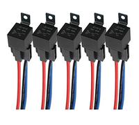 QitinDasen 5 Pièces 4 Broches Voiture Relais, 12V 40A SPST Relais Automobile avec Prise de Faisceau et 14/16 AWG Pré-Câblé, pour Voiture Camion Bateau (Noir)