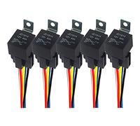 QitinDasen 5 Pièces 5 Broches Voiture Relais, 12V 40A SPDT Relais Automobile avec Prise de Faisceau et 14/16 AWG Pré-Câblé, pour Voiture Camion Bateau (Noir)