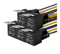 QitinDasen 5 Pièces 5 Broches Voiture Relais, 24V 40A SPDT Relais Automobile avec Prise de Faisceau et 14/16 AWG Pré-Câblé, pour Voiture Camion Bateau (Noir)