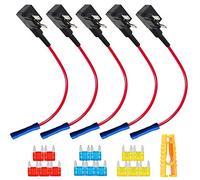 QitinDasen 5Pcs Premium 12V / 24V Petit Add-A-Circuit Porte-Fusible, Lame Fusible Adaptateur, avec 15Pcs Mini Lame Fusible, 1Pcs Fusible Extracteur, 5Pcs Câble Attaches
