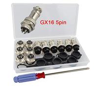 QitinDasen 6Pcs GX16 5-Broches Aviation Connecteur, 5A 16mm Mâle & Femelle Métal Panneau Aviation Connecteur Fiche Prise, avec Caoutchouc Capuchon et Tournevis