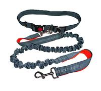 QitinDasen Laisse pour chien grise, mains libres, ceinture réglable et double poignées, laisse élastique extensible, jogging, coutures réfléchissantes (poignée orange)