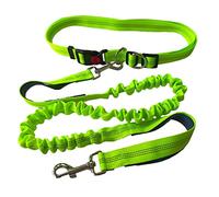 QitinDasen Laisse pour chien mains libres, verte, ceinture réglable et double poignées, laisse élastique extensible, laisse de jogging pour chien avec coutures réfléchissantes (poignée grise)
