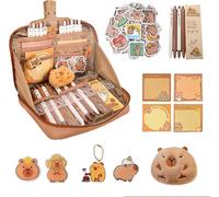 QITIXI:OU Capybara Set de papier à lettre Capybara - Trousse transparente - Grande trousse à crayons Capybara - Grande trousse à crayons - Ouverture large avec compartiments - Fournitures scolaires